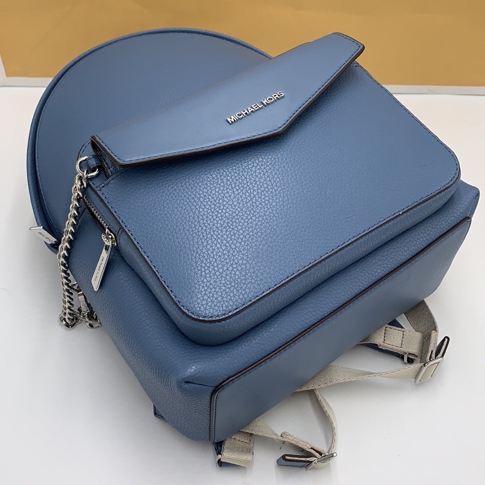 MICHAEL KORS  Maisie Medium Pebbled Leather 2-in-1 Backpack Denim  NWT - Picture 9 of 16
